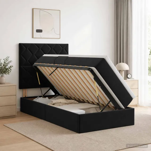 vidaXL Opslag bed met matras met hoofdeinde Zwart 90 x 200 cm Fluweel