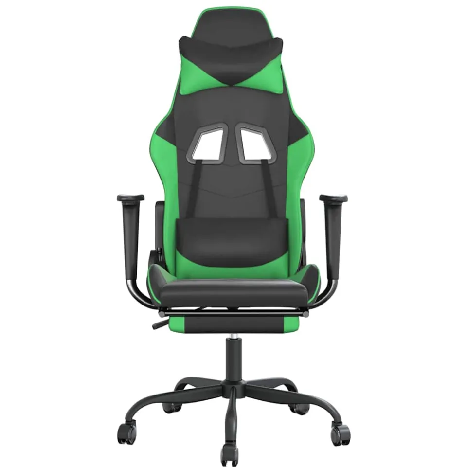 vidaXL Gamestoel met voetensteun kunstleer zwart en groen