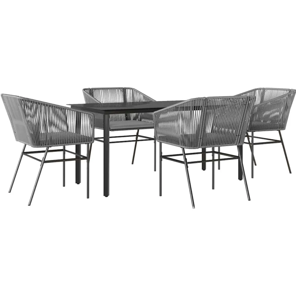 vidaXL 5-delige Tuinset met kussens poly rattan glas grijs