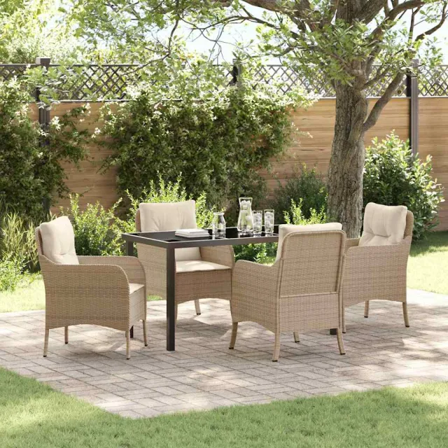 vidaXL Tuin eettafelset 5 st Beige poly rattan, foto 2