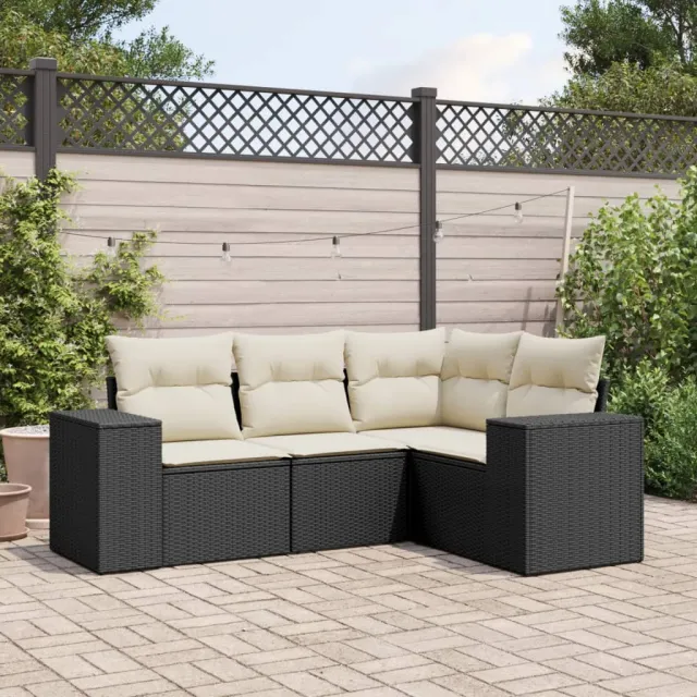 vidaXL 4-delige Loungeset met kussens poly rattan zwart, foto 2