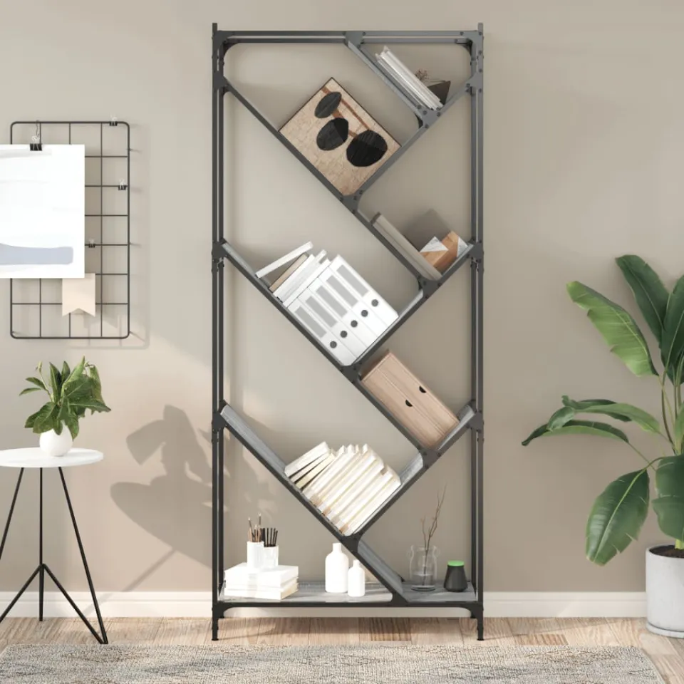 vidaXL Boekenkast 79x30x180 cm bewerkt hout en metaal grijs sonoma, foto 3
