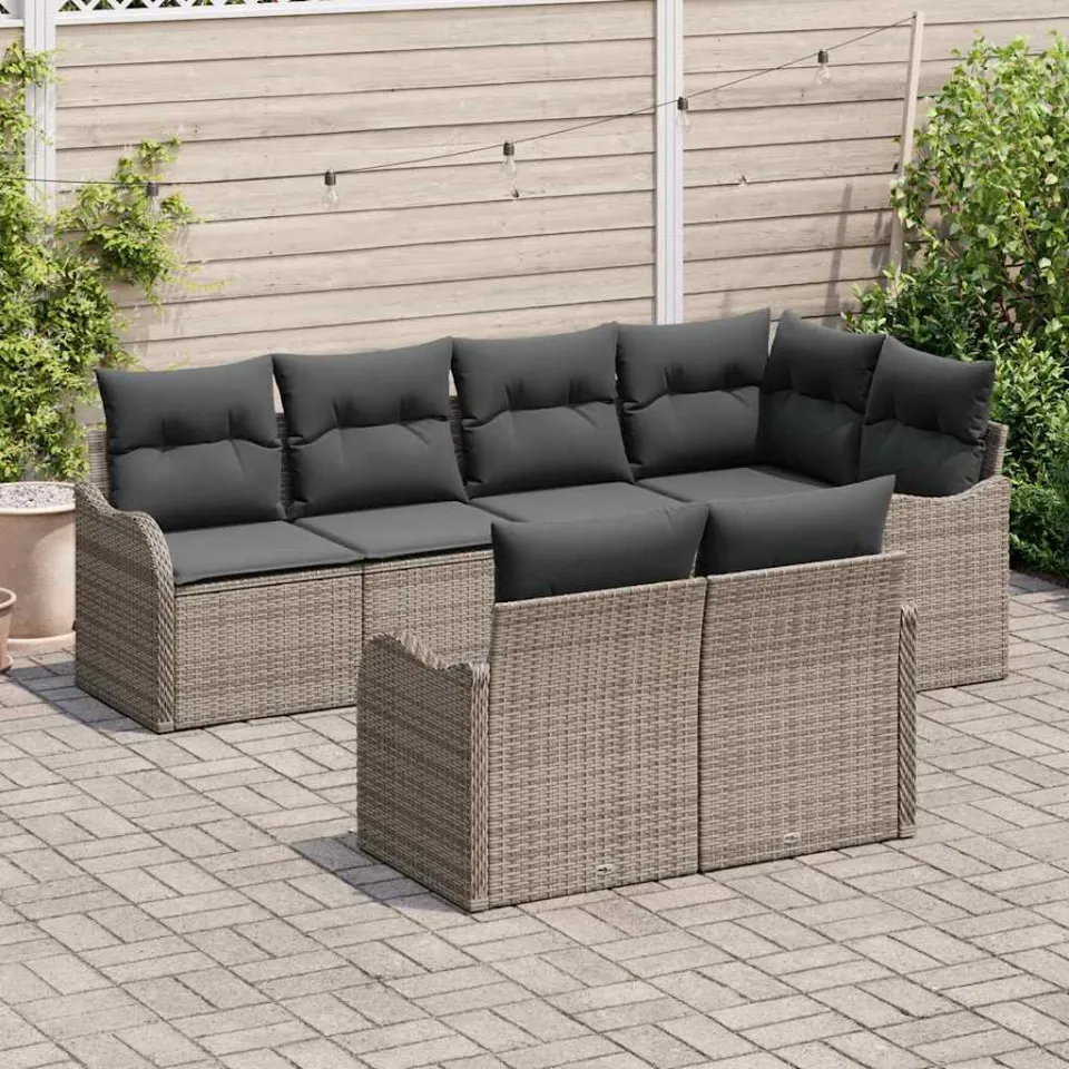 vidaXL Tuin Sofa Set 7 st Grijs Poly riet, foto 3