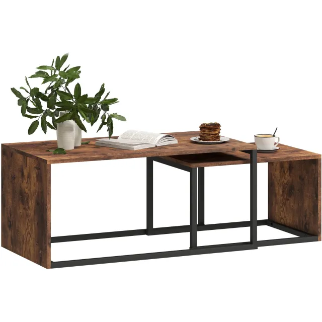Homcom Salontafel Set van 2 Nestbaar - Bijzettafel, Snacktafel, Leestafel - Bruin