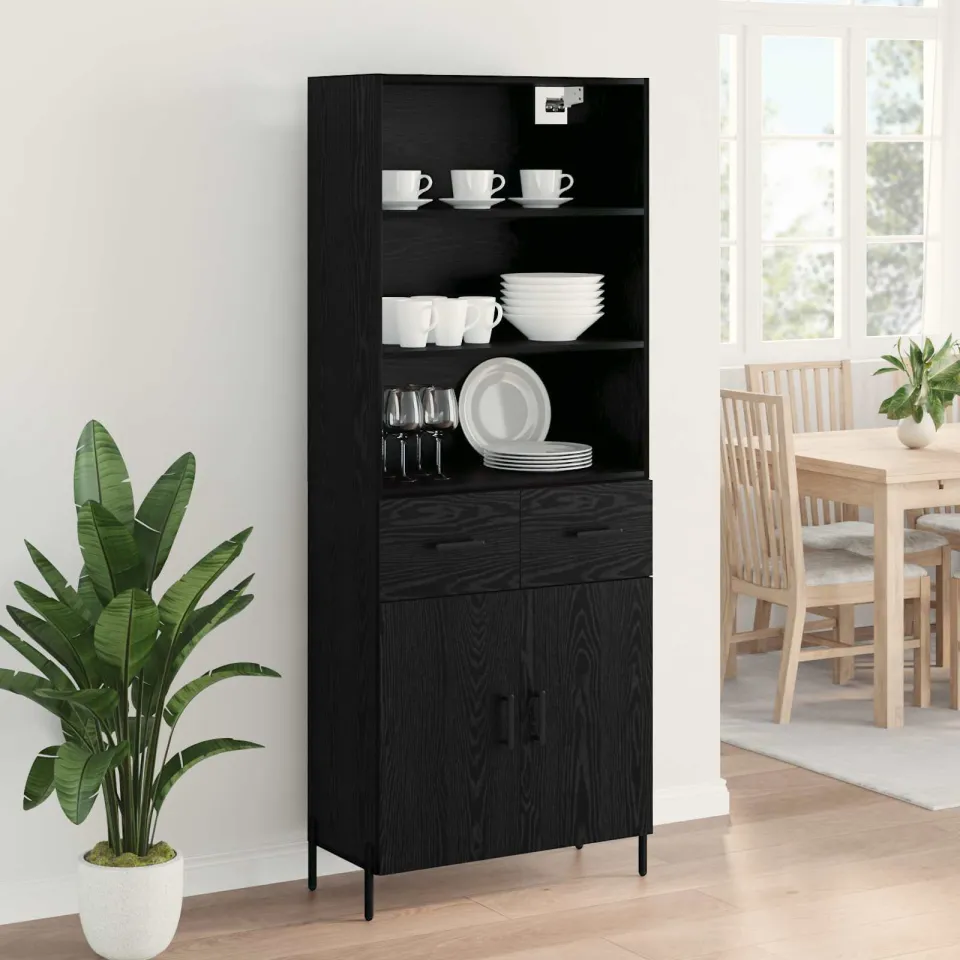 vidaXL Hoge kast Zwart eiken 69,5 x 34 x 180 cm Bewerkt hout, foto 4