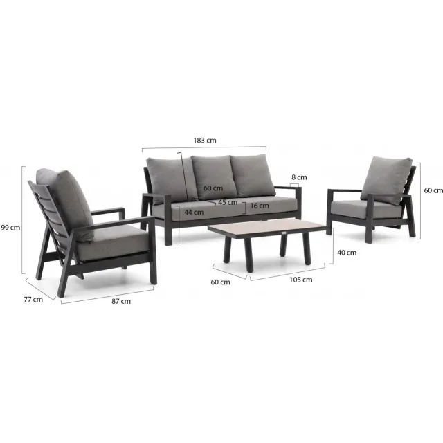 Tierra Outdoor Musone stoel-bank loungeset 4-delig 5-zits verstelbaar Grijs