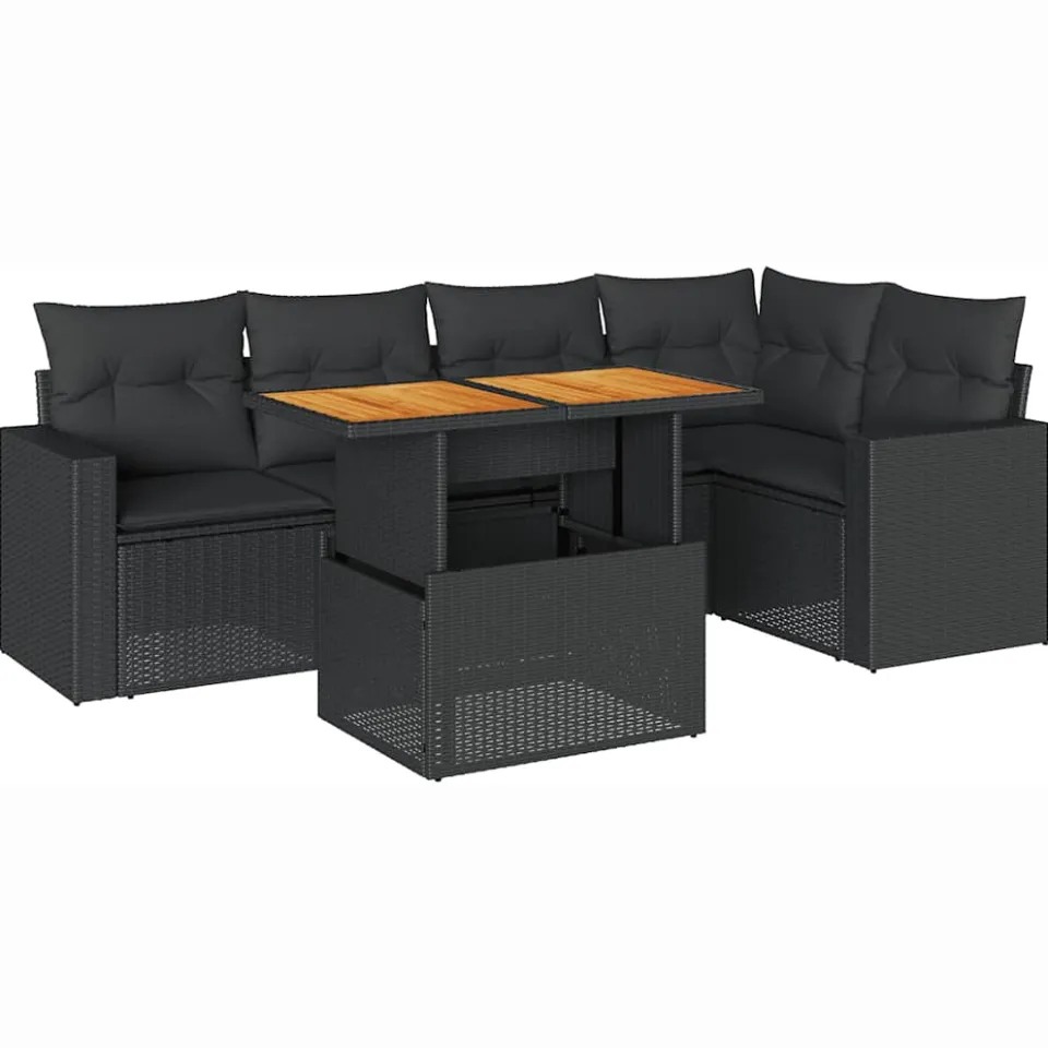 vidaXL 6-delige Loungeset met kussens poly rattan zwart, foto 3