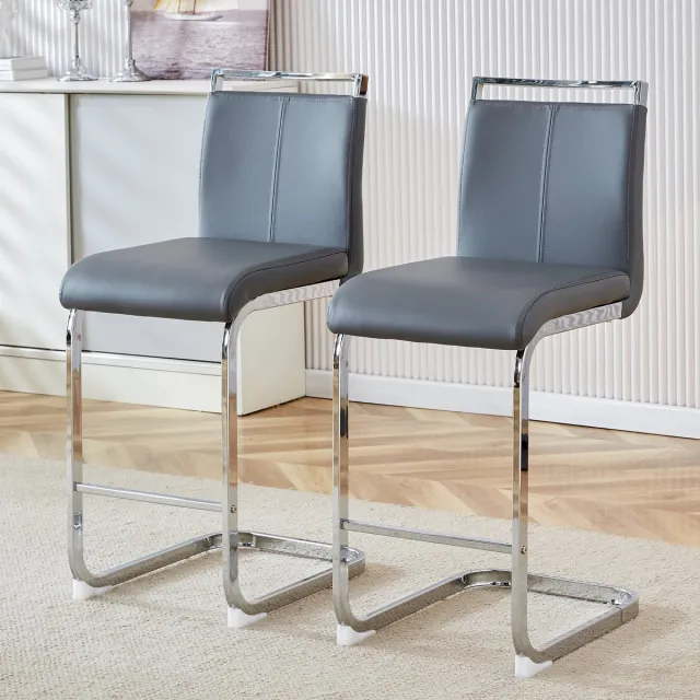 HAUSS SPOLE Barkruk – Scandinavisch Design – Set Van 2 – Comfortabele Zitting Met Voetsteun – Voor Keuken, Bar En Eethoek – Pu Leer Donkergrijs