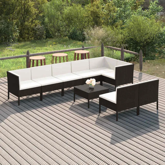 vidaXL 9-delige Loungeset met kussens poly rattan zwart, foto 2