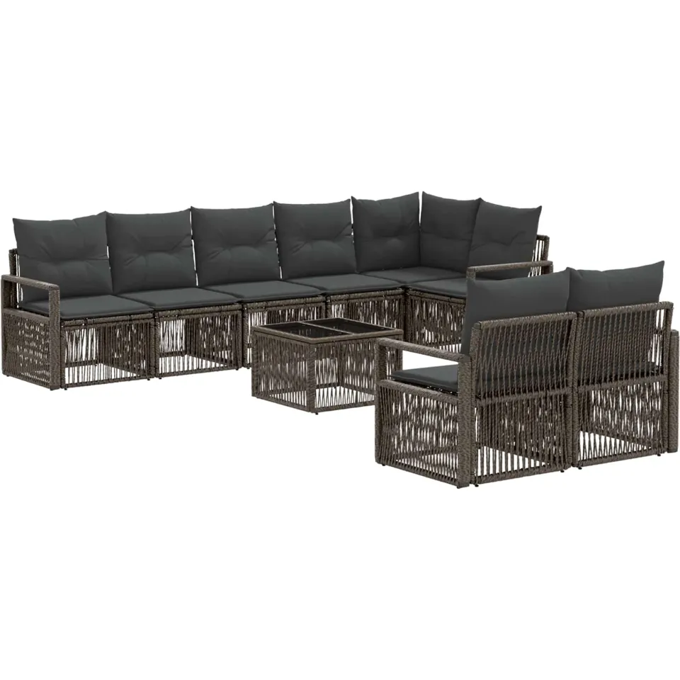 vidaXL Tuinbankenset 9 st Grijs poly rattan, foto 3