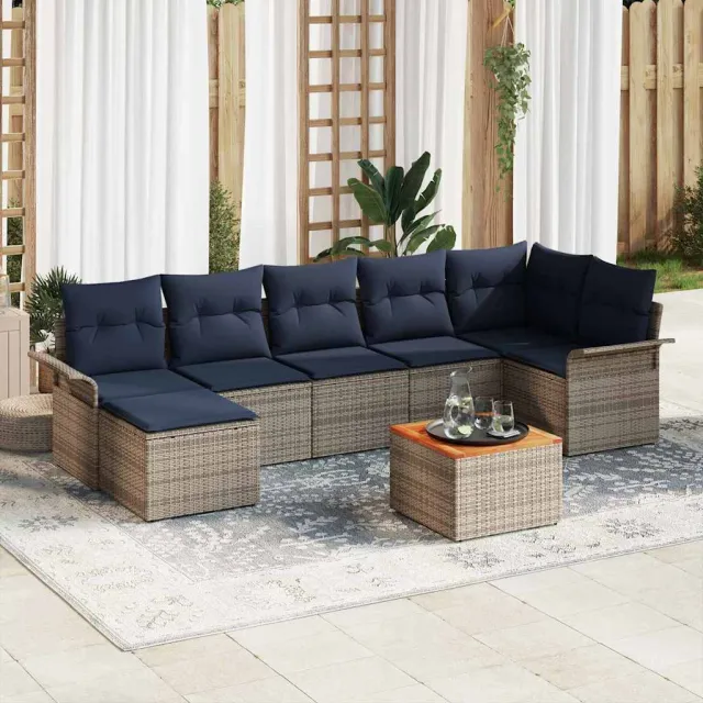 vidaXL Tuinbankenset 8 st Grijs en Marineblauw poly rattan, foto 2
