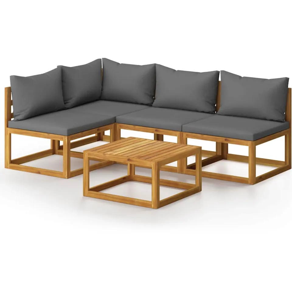 vidaXL 5-delige Loungeset met kussens massief acaciahout grijs, foto 4