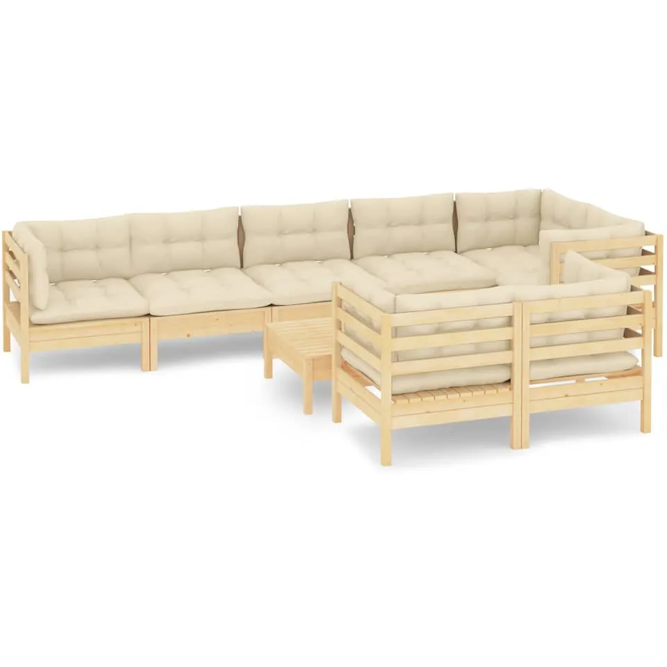 vidaXL 9-delige Loungeset met crèmekleurige kussens massief grenenhout, foto 3