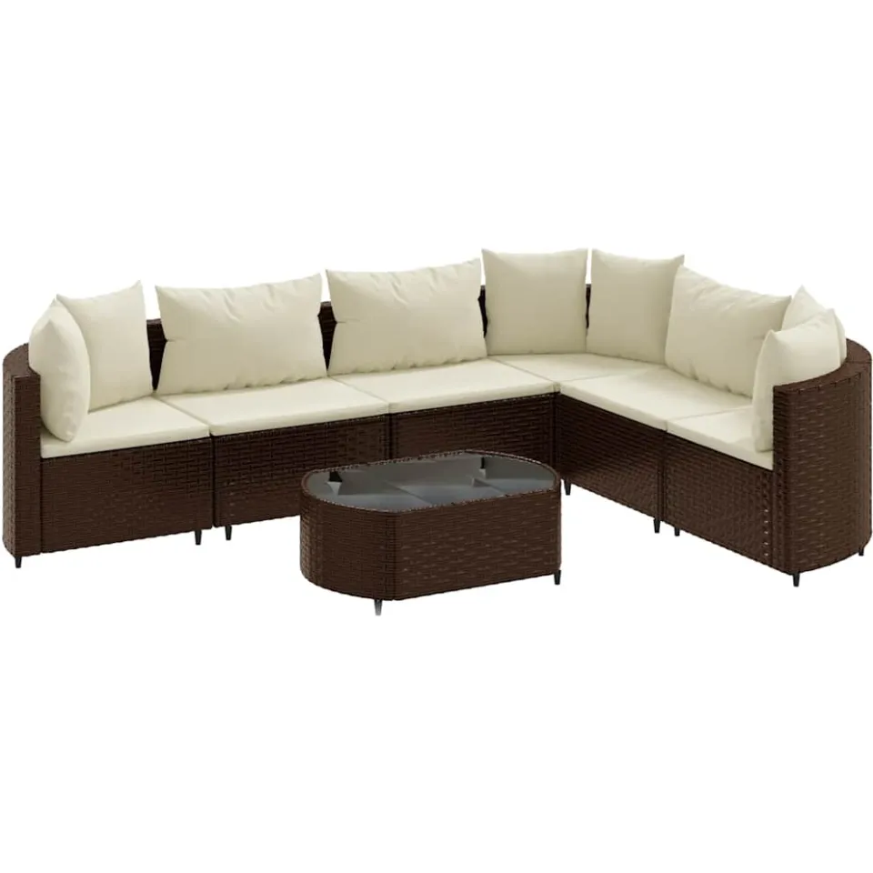 vidaXL 7-delige Loungeset met kussens poly rattan bruin