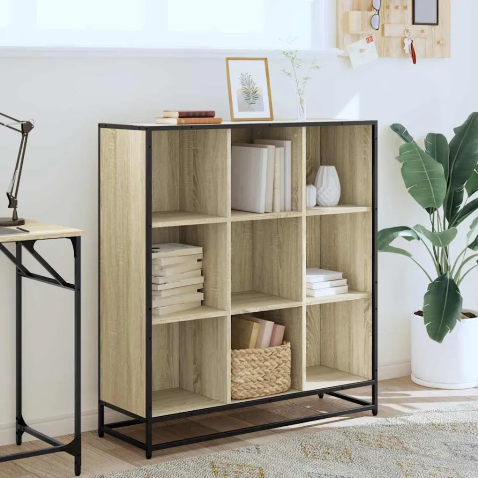 vidaXL Boekenkast 97,5x33x107,5 cm bewerkt hout en metaal sonoma eiken, foto 2