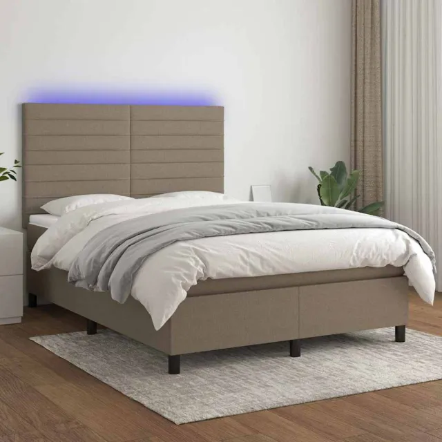 vidaXL Boxspring met matras en LED stof taupe 140x190 cm