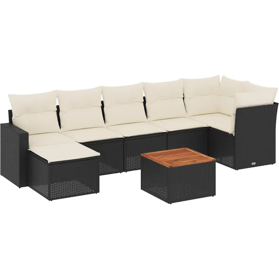 vidaXL 8-delige Loungeset met kussens poly rattan zwart, foto 3