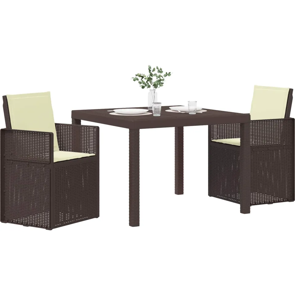 vidaXL Tuin eettafelset 3 st Bruin en crèmekleurig PP