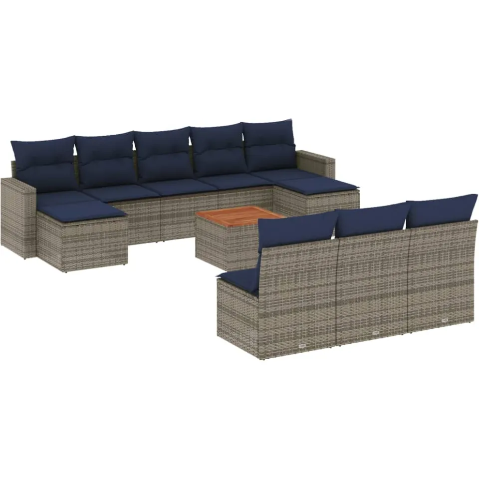 vidaXL 11-delige tuinbankset met kussens, grijs polyrotan, foto 3