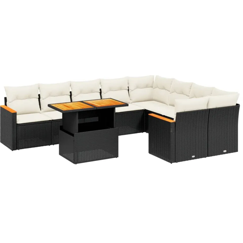 vidaXL 10-delige Loungeset met kussens poly rattan zwart