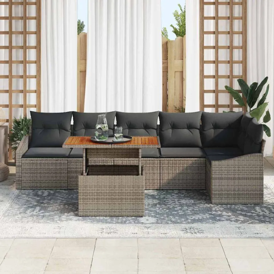 vidaXL Tuin Sofa Set 7 st Grijs Poly riet, foto 3