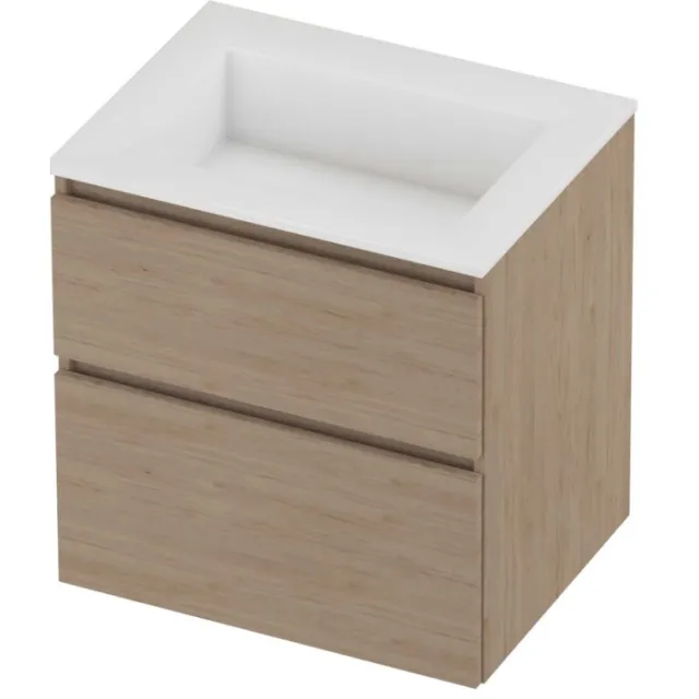 Proline Aristo Badmeubelset Polystone Elegant Zonder Kraangat 60x46x62 cm Glans Wit Ideal Oak Eiken