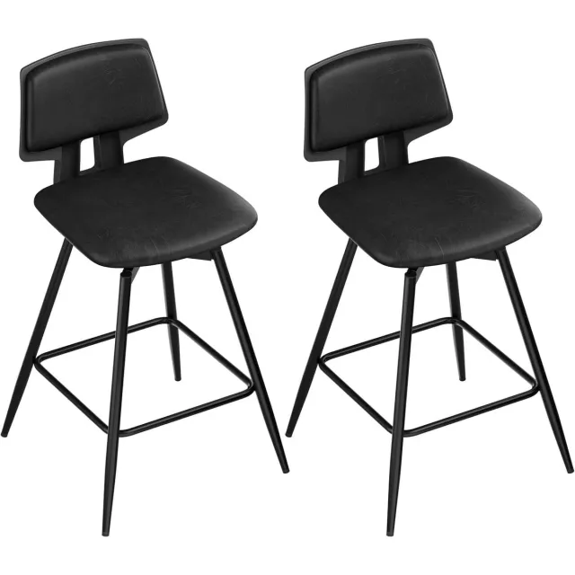 Klarven Barkruk Kunstleer zwart - Barkrukken Set van 2 - Barkrukken met Rugleuning - Barkrukken - Draaibare Barkruk - Draaibaar, Stabiel onderstel, Belastbaar tot 150 kg - H89xb45,5xd50cm