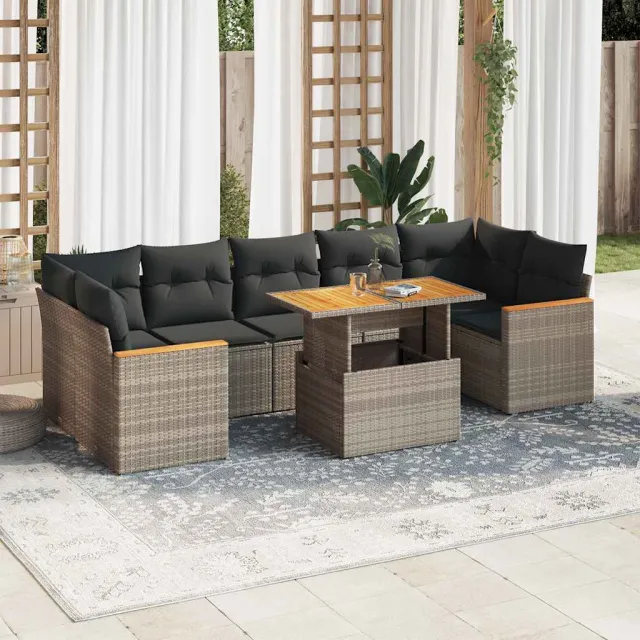 vidaXL 8-delige Loungeset met kussens poly rattan grijs, foto 2
