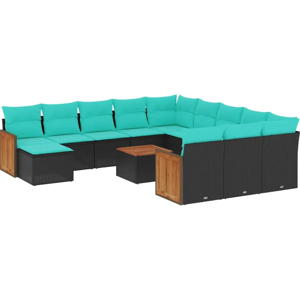 vidaXL 13-delige tuinbankset met kussens van zwart polyrotan, foto 3