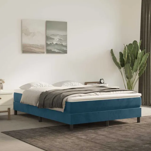 vidaXL Boxspring met matras fluweel donkerblauw 140x190 cm blauw