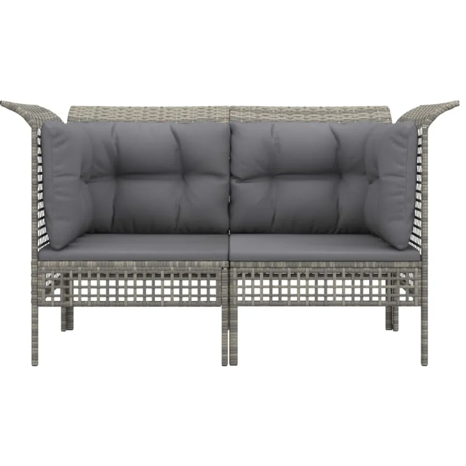 vidaXL Tuinhoekbanken met kussens 2 st poly rattan grijs, foto 3