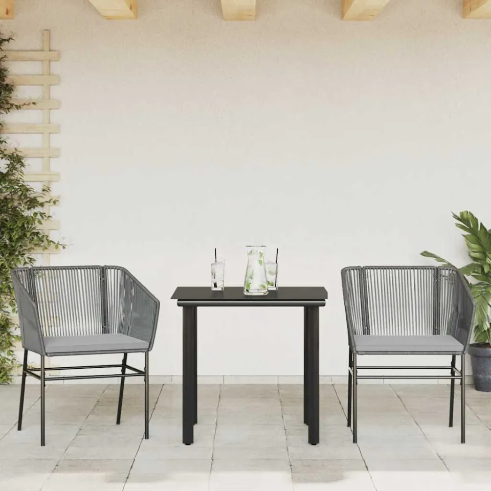 vidaXL 3-delige Tuinset met kussens poly rattan glas grijs, foto 2
