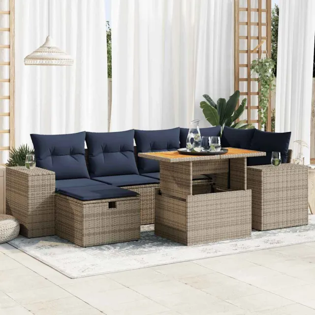 vidaXL 7-delige Loungeset met kussens poly rattan grijs, foto 2