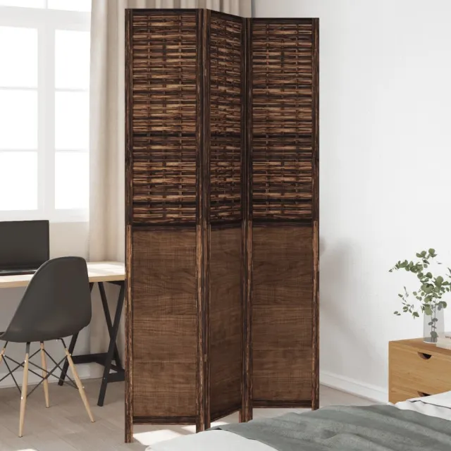 vidaXL Kamerscherm met 3 panelen massief paulowniahout donkerbruin bruin, foto 2