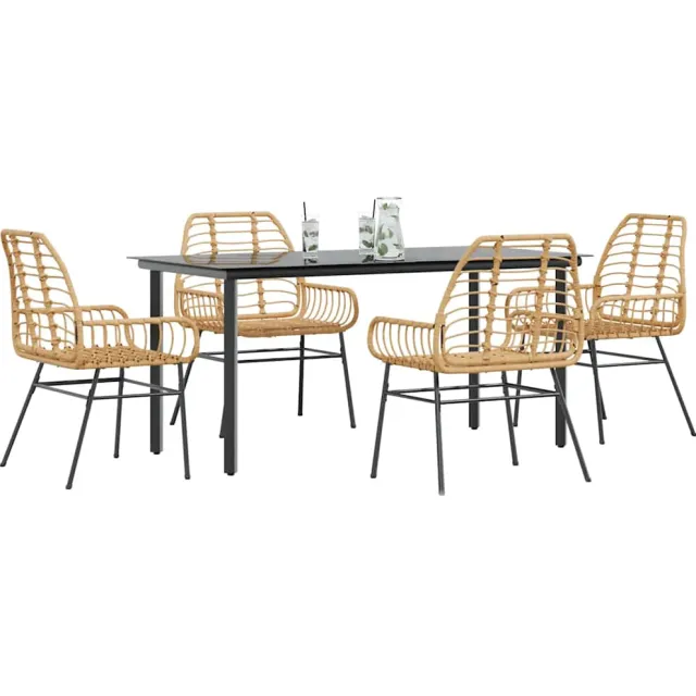 vidaXL 5-delige Tuinset poly rattan glas bruin