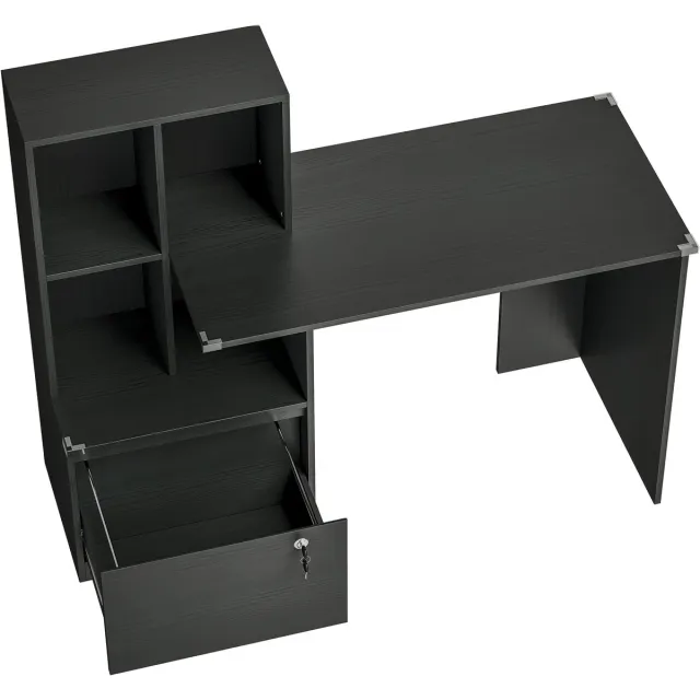 Ropilly Kaptafel Met Opbergruimte - Computerbureau Met Afsluitbare Lade En Vier Open Vakken - Make-up Tafel Voor Slaapkamer Of Werkkamer - Zwart Spaanplaat Black