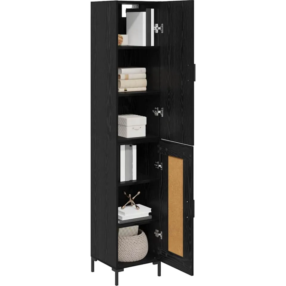 vidaXL Hoge kast Zwart Eiken 34,5 x 34 x 180 cm Bewerkt hout