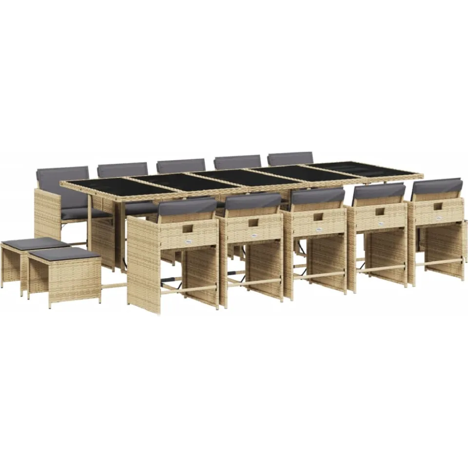 vidaXL 15-delige Tuinset met kussens poly rattan gemengd beige, foto 3