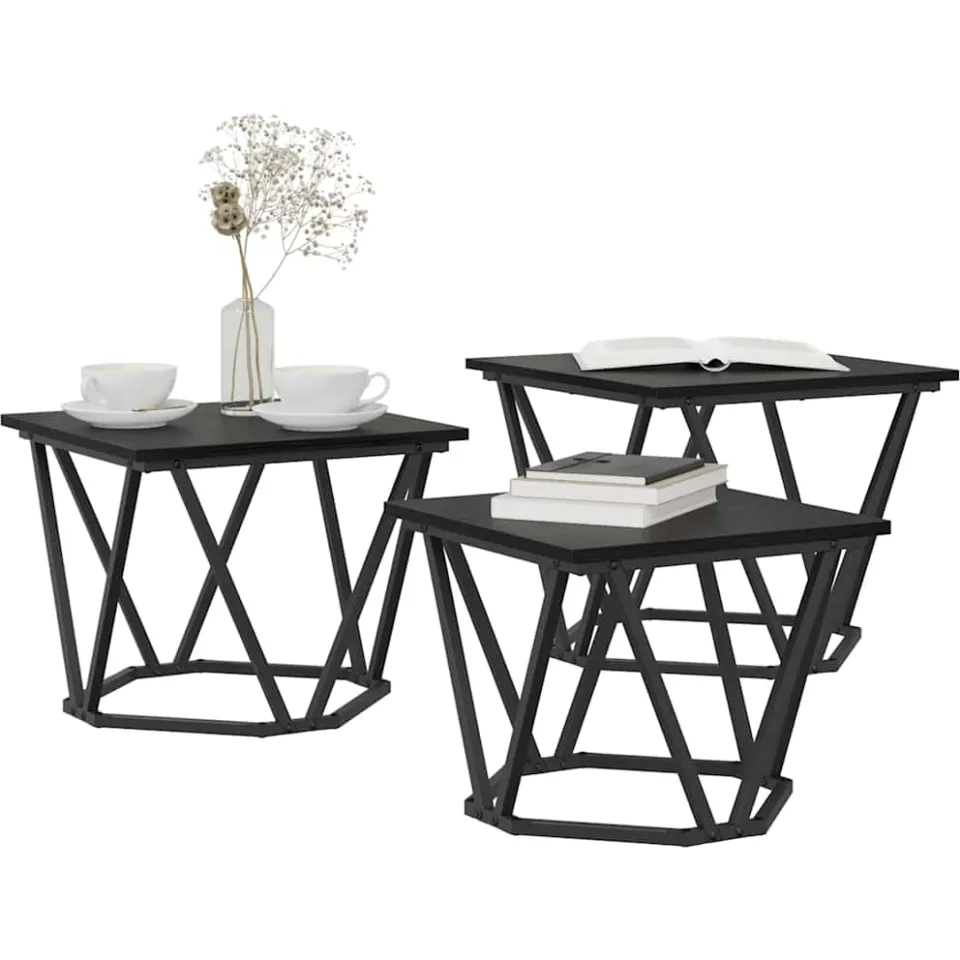 vidaXL Salontafel 3 st Zwart Eiken 50 x 50 x 40 cm