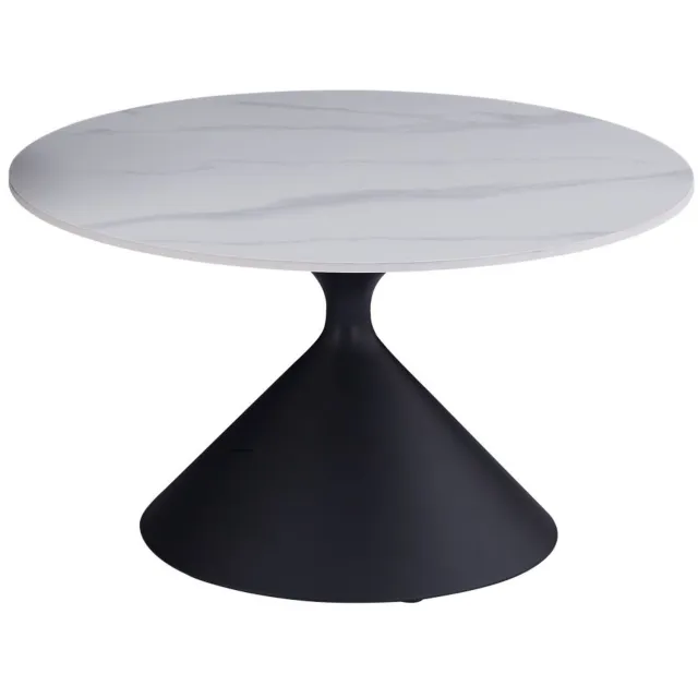 Furnitex L19-FX - Salontafel - Rond - Wit marmeren blad - Zwarte metalen voet Wit;Zwart