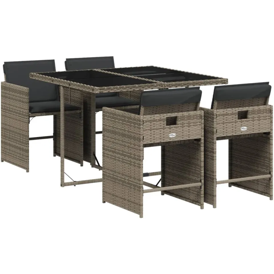 vidaXL 5-delige Tuinset met kussens poly rattan grijs