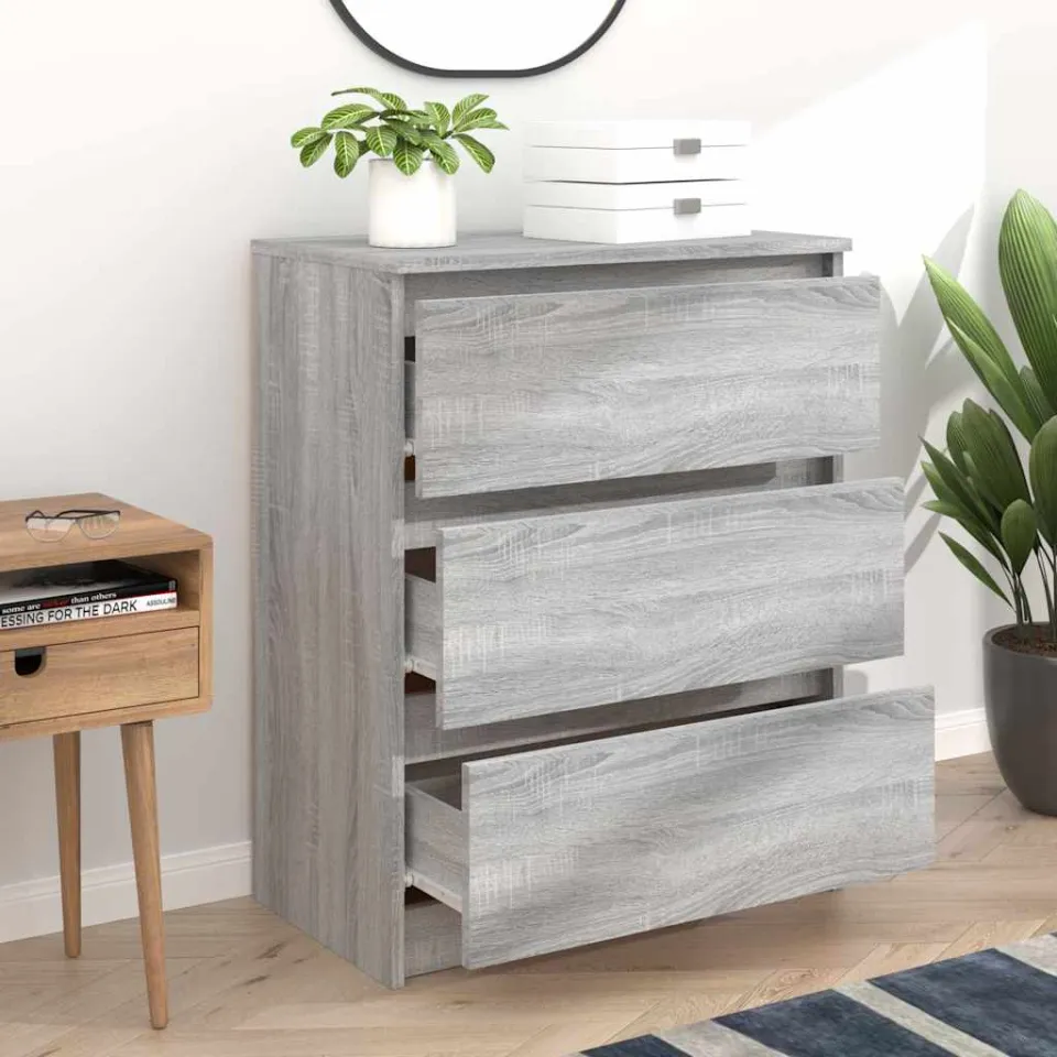 vidaXL Dressoir 60x35x76 cm bewerkt hout grijs sonoma eikenkleurig, foto 3