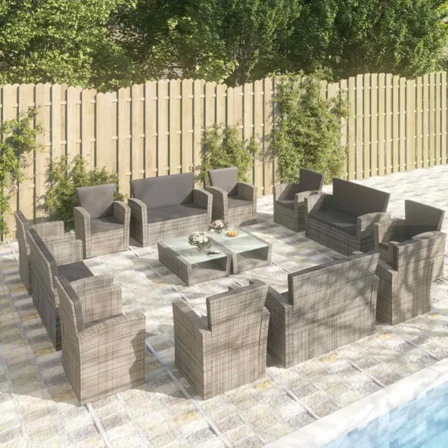 vidaXL 16-delige Loungeset met kussens poly rattan grijs, foto 2