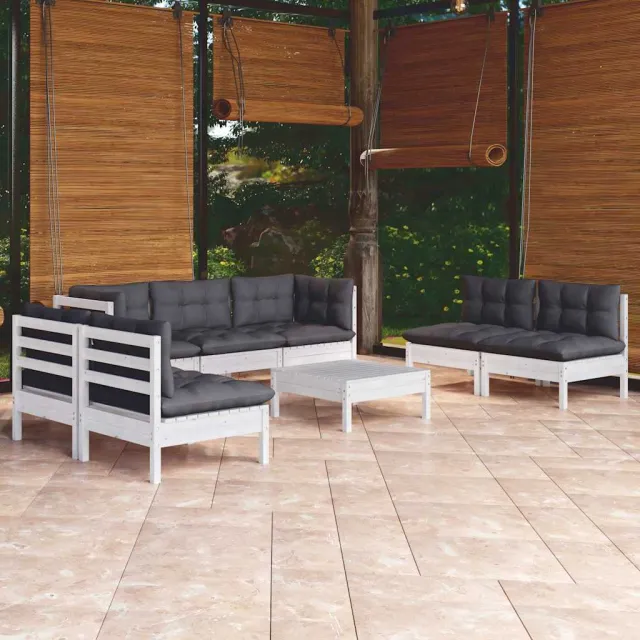 vidaXL 8-delige Loungeset met kussens massief grenenhout wit, foto 2