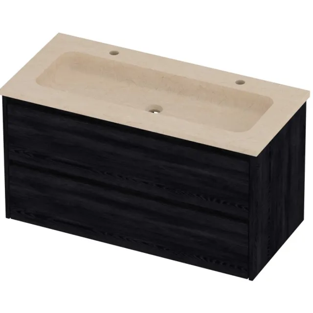 Proline Rollo Badmeubelset Hardsteen Elegant 2 Gaten 100x46x54 cm Sand Stone Black Oak Eiken