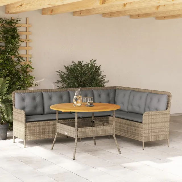 vidaXL 2-delige Loungeset met kussens poly rattan beige, foto 2