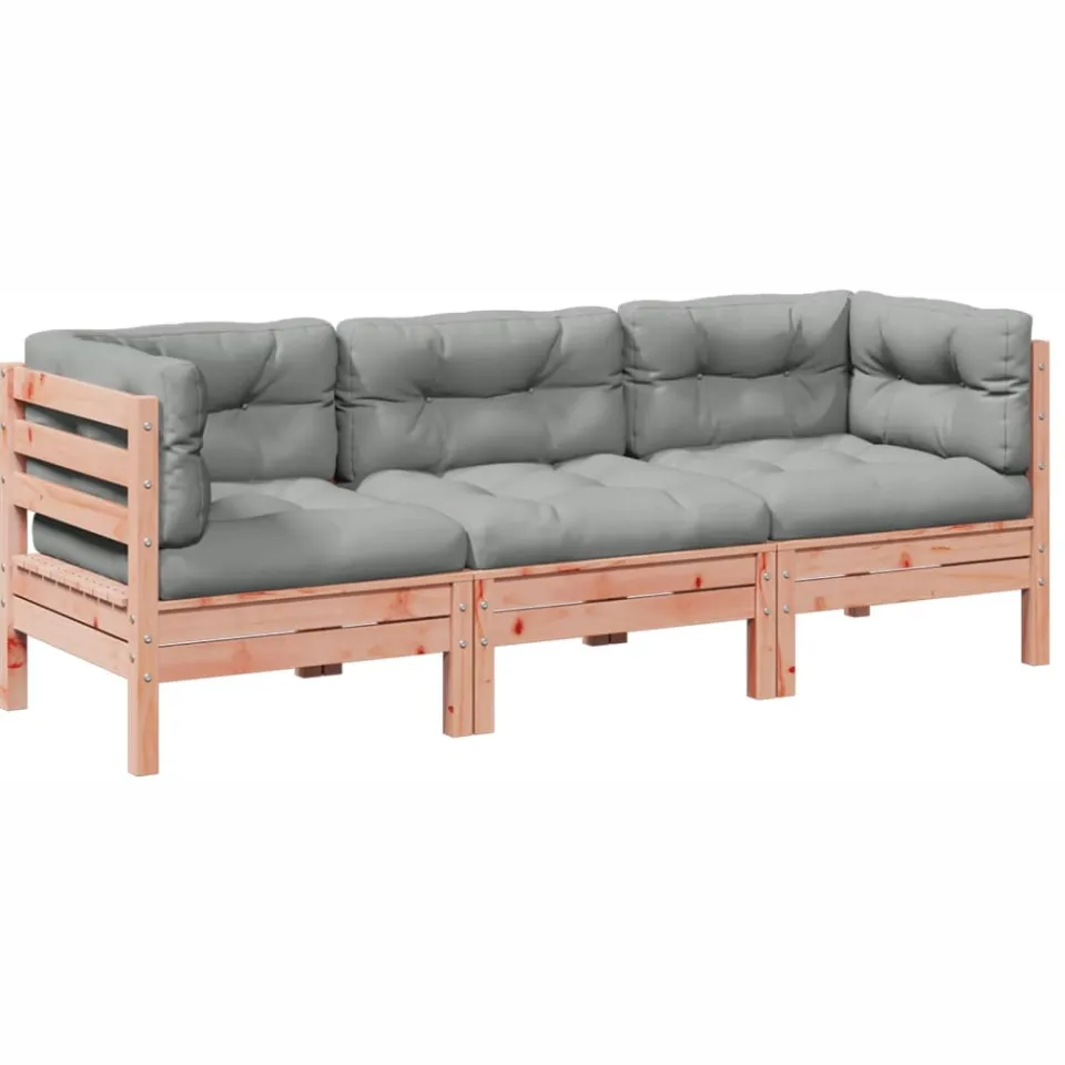 vidaXL 3-delige Loungeset met kussens massief douglas vurenhout Bruin