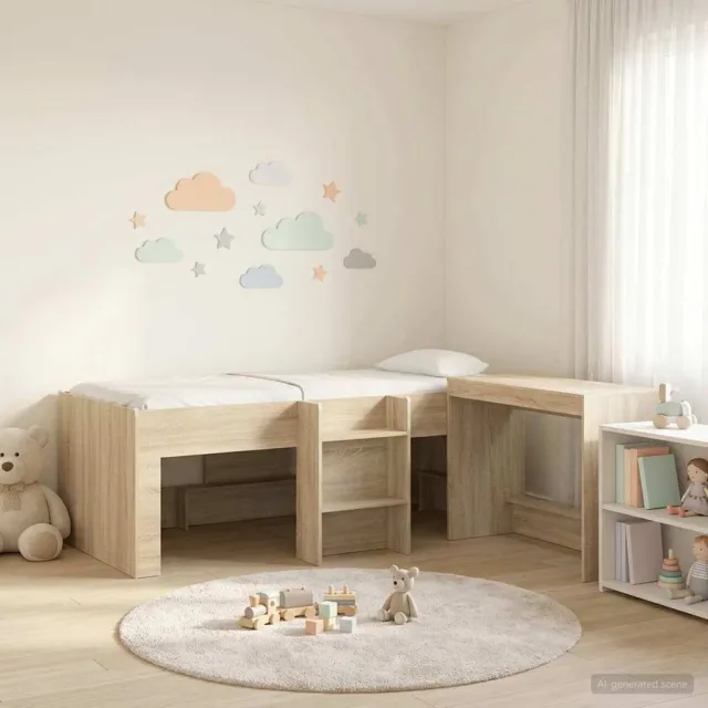 vidaXL Hoge Bed Frame met Bureau voor Kinderen 2 st Sonoma Eiken Bruin