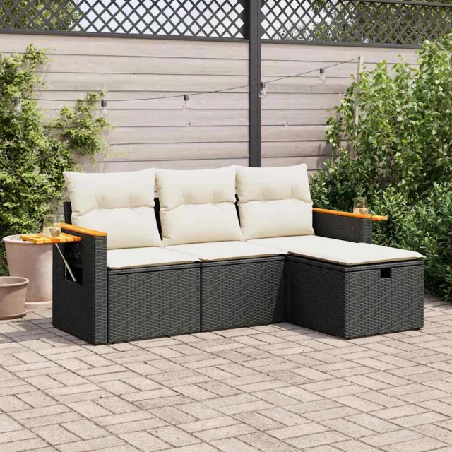 vidaXL 4-delige Loungeset met kussens poly rattan zwart, foto 2