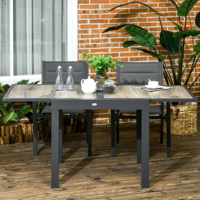HAUSS SPOLE Tuintafel - Uitschuifbare Eettafel Voor Tuin En Terras - Rechthoekig Voor 6 Personen - Aluminium En Kunststof - 160x80x75 Cm - Beige Grijs